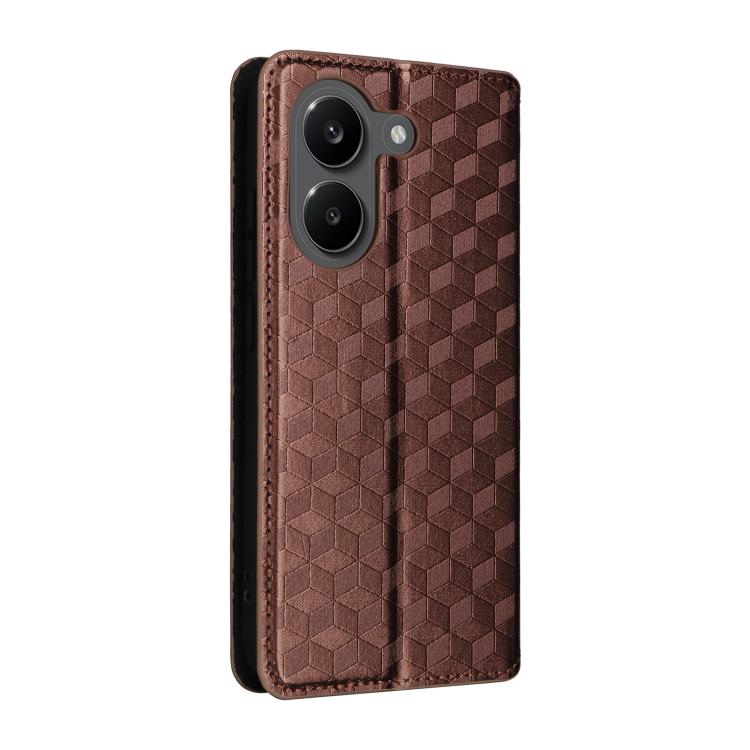 For Redmi Turbo 5 5G / Poco X8 Pro 5G Cubic Grid Texture Flip Leather Phone Case
