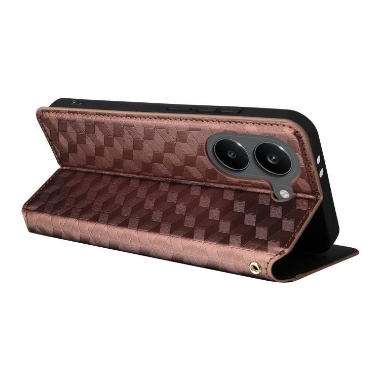 For Redmi Turbo 5 5G / Poco X8 Pro 5G Cubic Grid Texture Flip Leather Phone Case