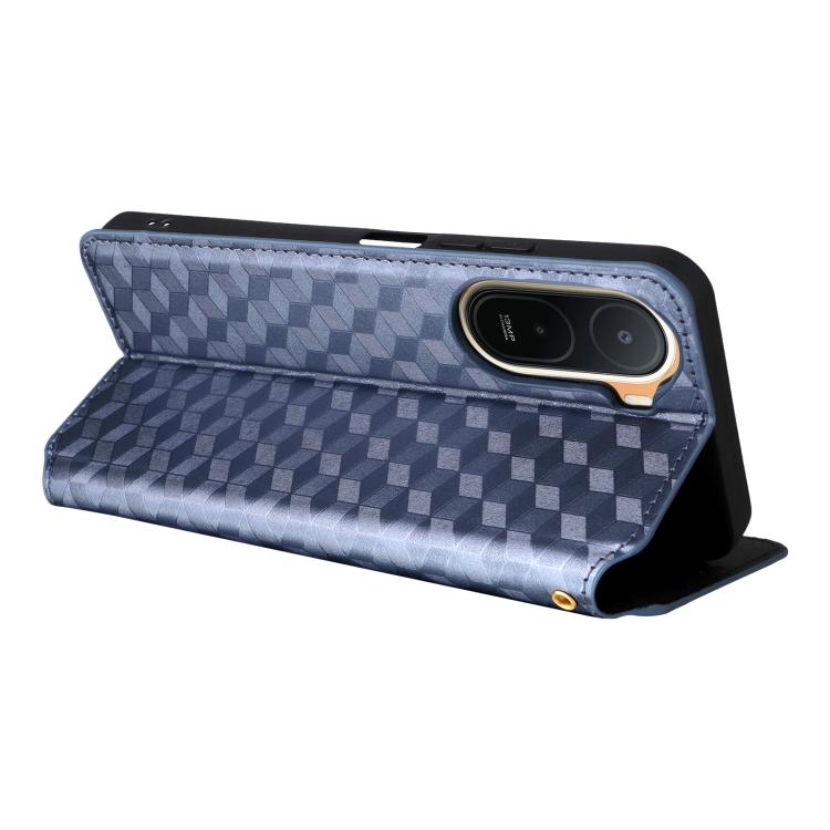 For Redmi A7 Pro 171mm / Poco C85x 5G Cubic Grid Texture Flip Leather Phone Case