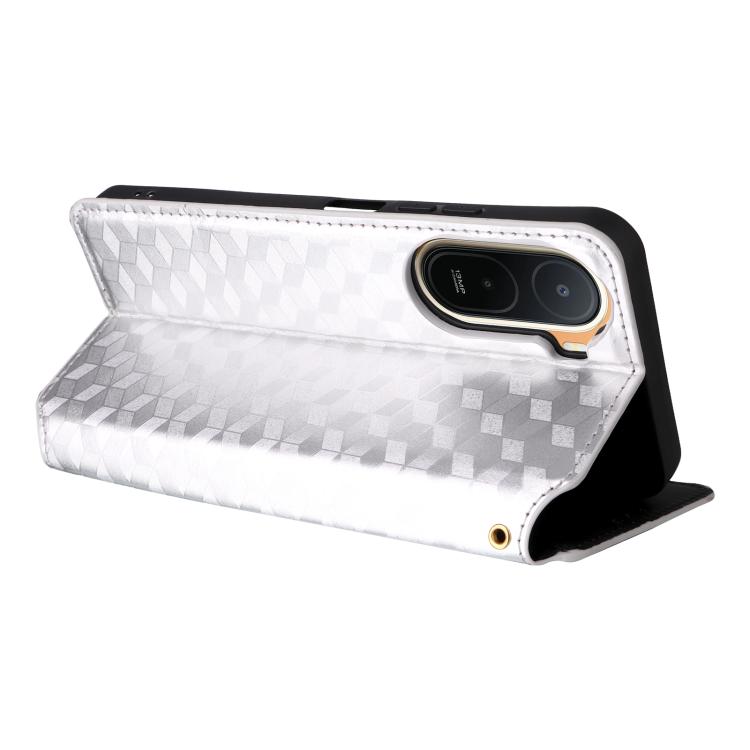 For Redmi A7 Pro 171mm / Poco C85x 5G Cubic Grid Texture Flip Leather Phone Case