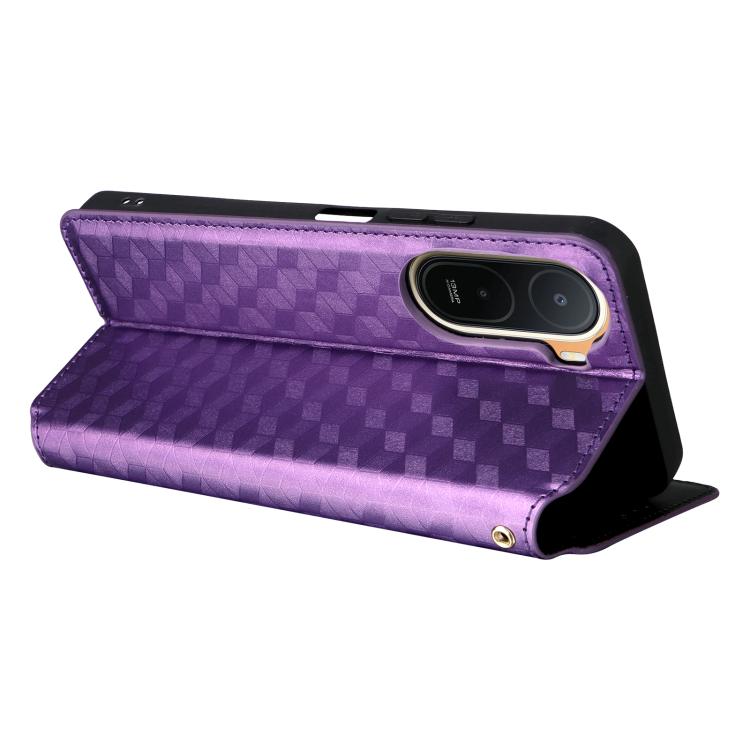 For Redmi A7 Pro 171mm / Poco C85x 5G Cubic Grid Texture Flip Leather Phone Case