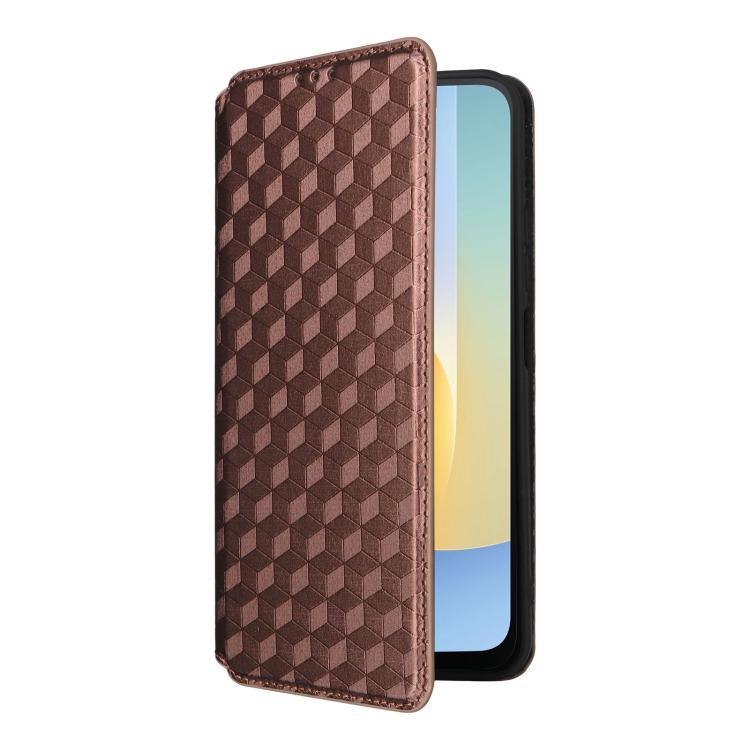 For Redmi A7 Pro 171mm / Poco C85x 5G Cubic Grid Texture Flip Leather Phone Case