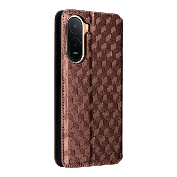 For Redmi A7 Pro 171mm / Poco C85x 5G Cubic Grid Texture Flip Leather Phone Case