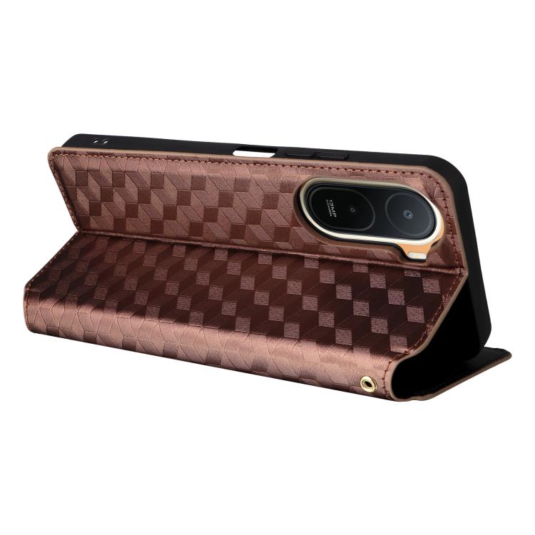 For Redmi A7 Pro 171mm / Poco C85x 5G Cubic Grid Texture Flip Leather Phone Case