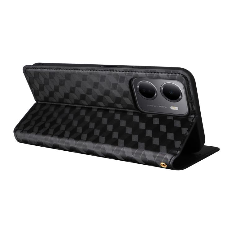 For Redmi 15a 5G Cubic Grid Texture Flip Leather Phone Case