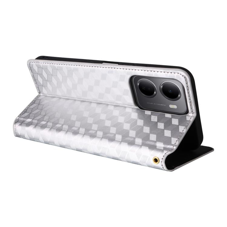 For Redmi 15a 5G Cubic Grid Texture Flip Leather Phone Case