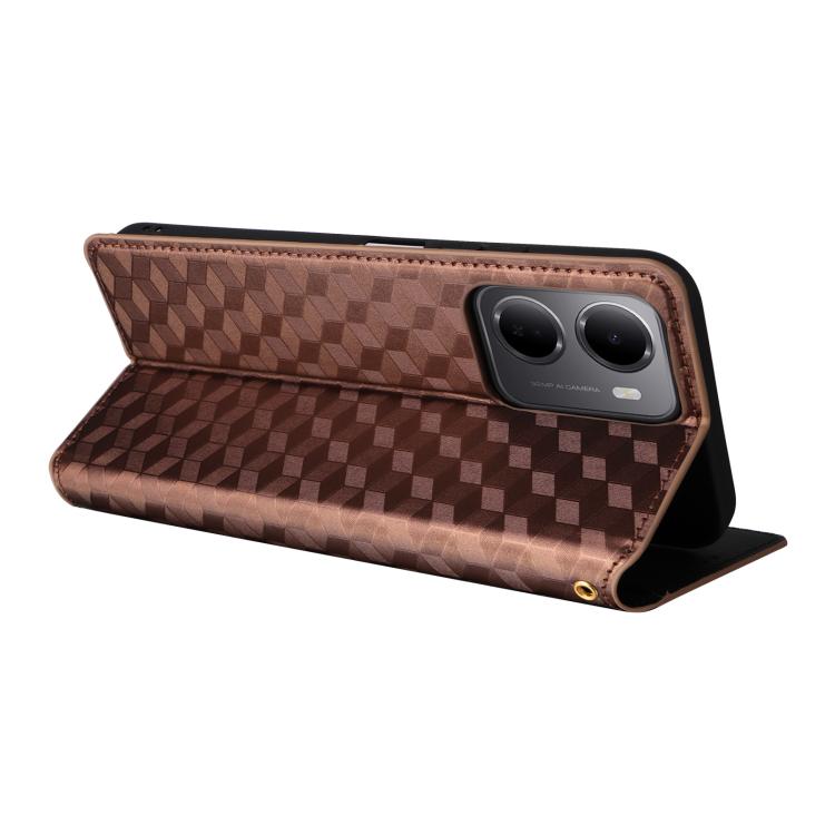 For Redmi 15a 5G Cubic Grid Texture Flip Leather Phone Case