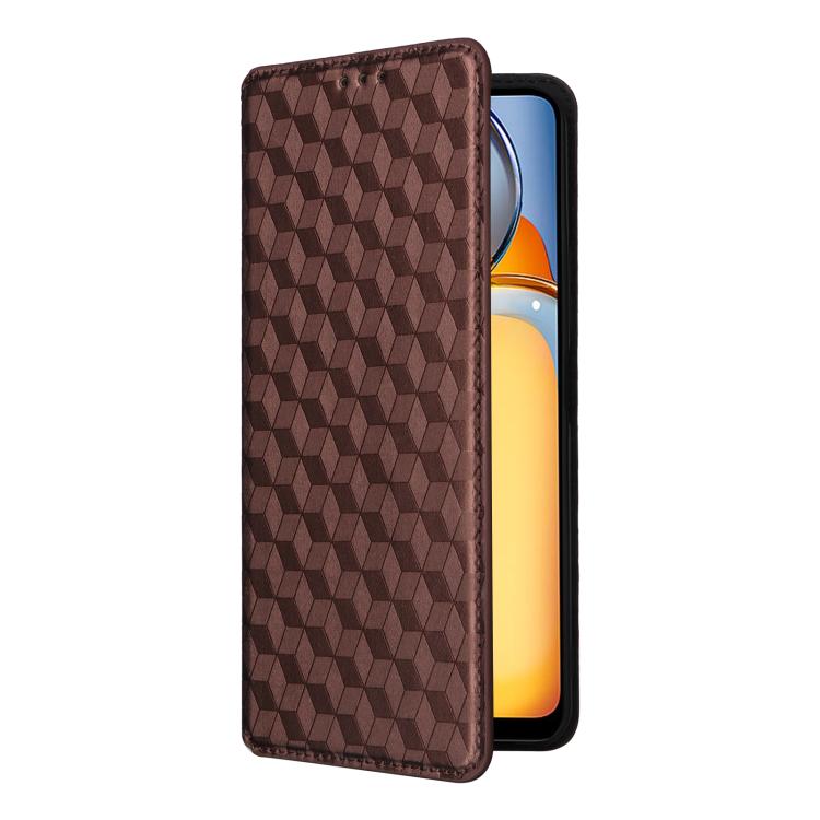 For Xiaomi Poco C65 4G / Redmi 13C 4G Cubic Grid Texture Flip Leather Phone Case