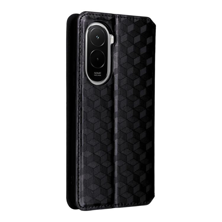 For Xiaomi Poco M7 4G 171mm Cubic Grid Texture Flip Leather Phone Case