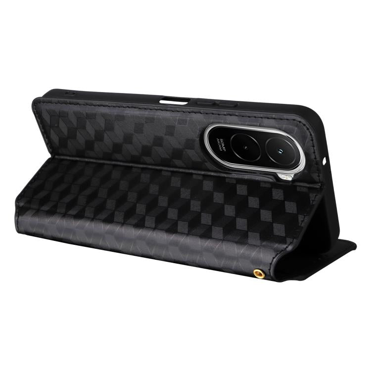 For Xiaomi Poco M7 4G 171mm Cubic Grid Texture Flip Leather Phone Case