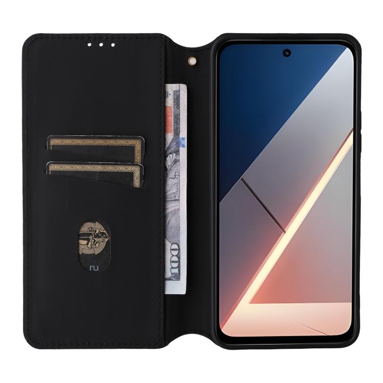 For Xiaomi Poco M7 4G 171mm Cubic Grid Texture Flip Leather Phone Case