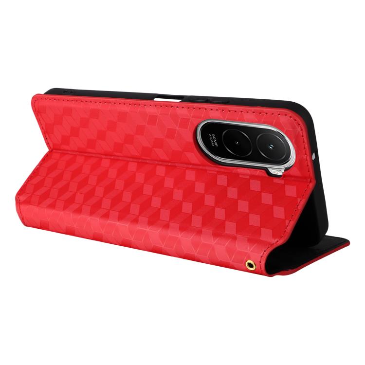For Xiaomi Poco M7 4G 171mm Cubic Grid Texture Flip Leather Phone Case