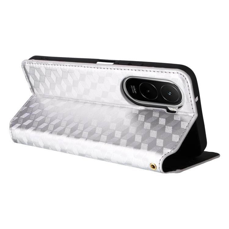 For Xiaomi Poco M7 4G 171mm Cubic Grid Texture Flip Leather Phone Case