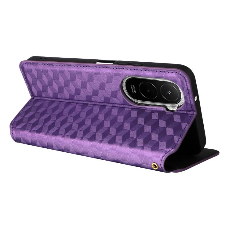 For Xiaomi Poco M7 4G 171mm Cubic Grid Texture Flip Leather Phone Case