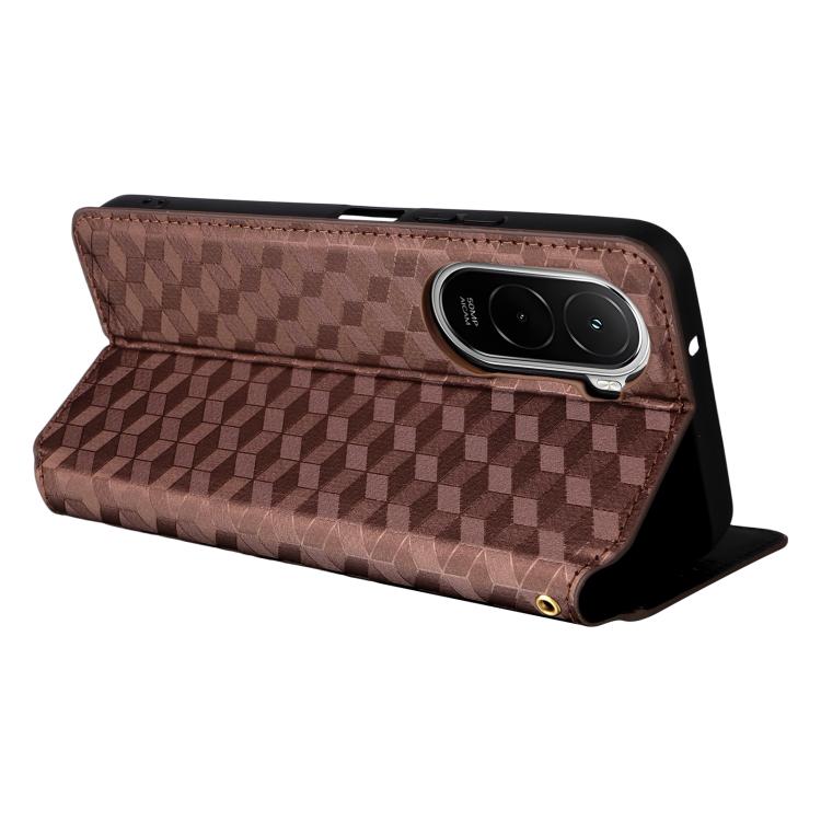 For Xiaomi Poco M7 4G 171mm Cubic Grid Texture Flip Leather Phone Case