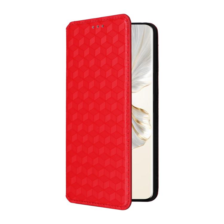 For Honor 100 Pro 5G Cubic Grid Texture Flip Leather Phone Case