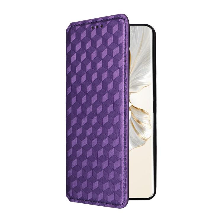 For Honor 100 Pro 5G Cubic Grid Texture Flip Leather Phone Case