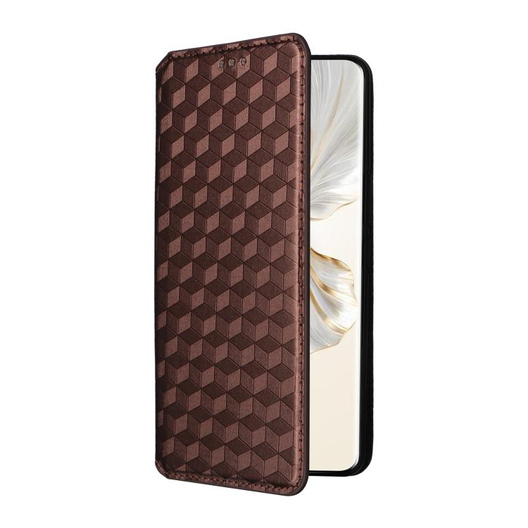 For Honor 100 Pro 5G Cubic Grid Texture Flip Leather Phone Case