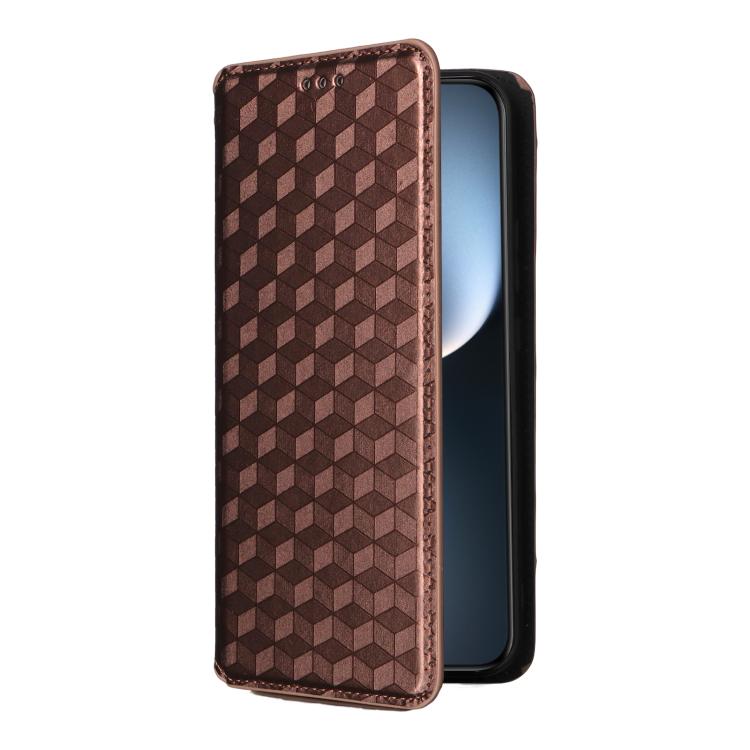 For Honor Magic7 5G Cubic Grid Texture Flip Leather Phone Case