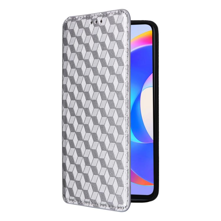 For Honor X5 Plus Cubic Grid Texture Flip Leather Phone Case