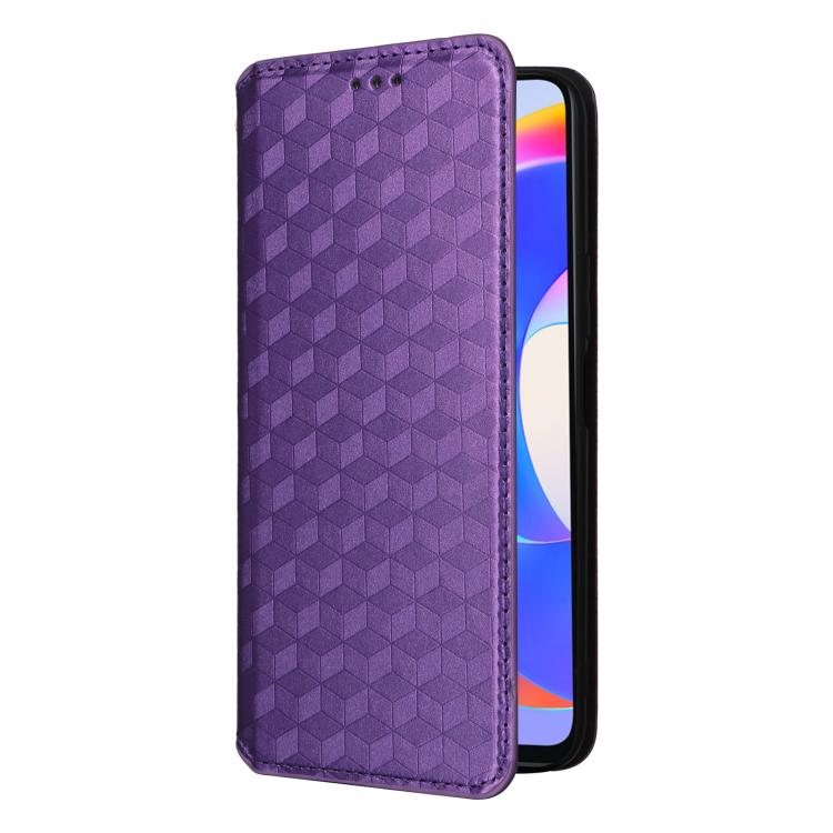 For Honor X5 Plus Cubic Grid Texture Flip Leather Phone Case