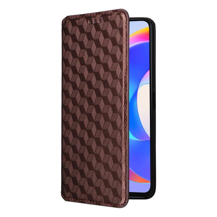 For Honor X5 Plus Cubic Grid Texture Flip Leather Phone Case