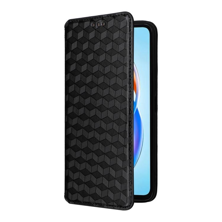 For Honor X5b / X5b Plus Cubic Grid Texture Flip Leather Phone Case
