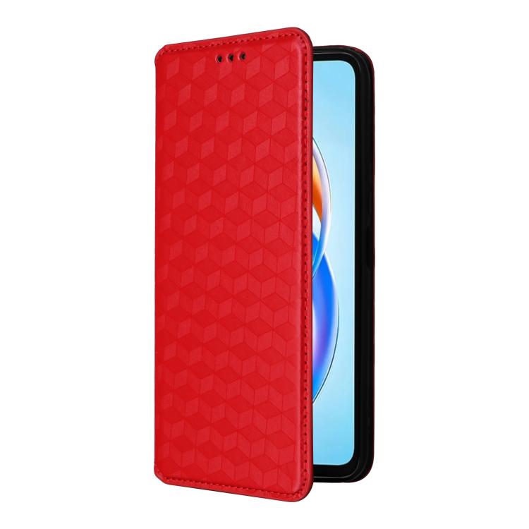 For Honor X5b / X5b Plus Cubic Grid Texture Flip Leather Phone Case