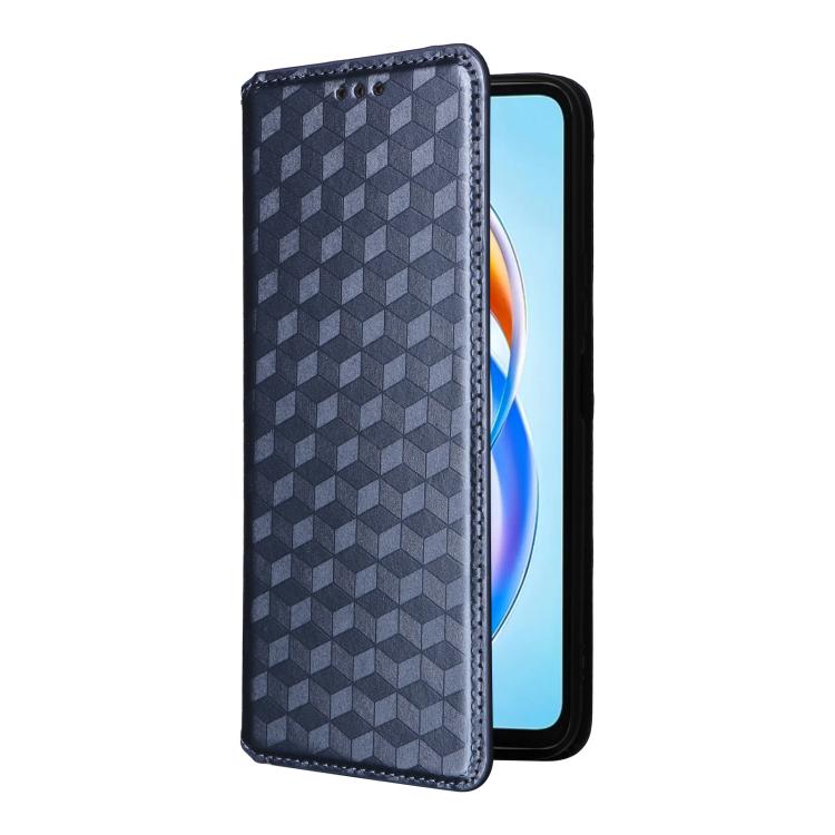 For Honor X5b / X5b Plus Cubic Grid Texture Flip Leather Phone Case