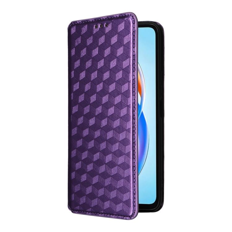 For Honor X5b / X5b Plus Cubic Grid Texture Flip Leather Phone Case