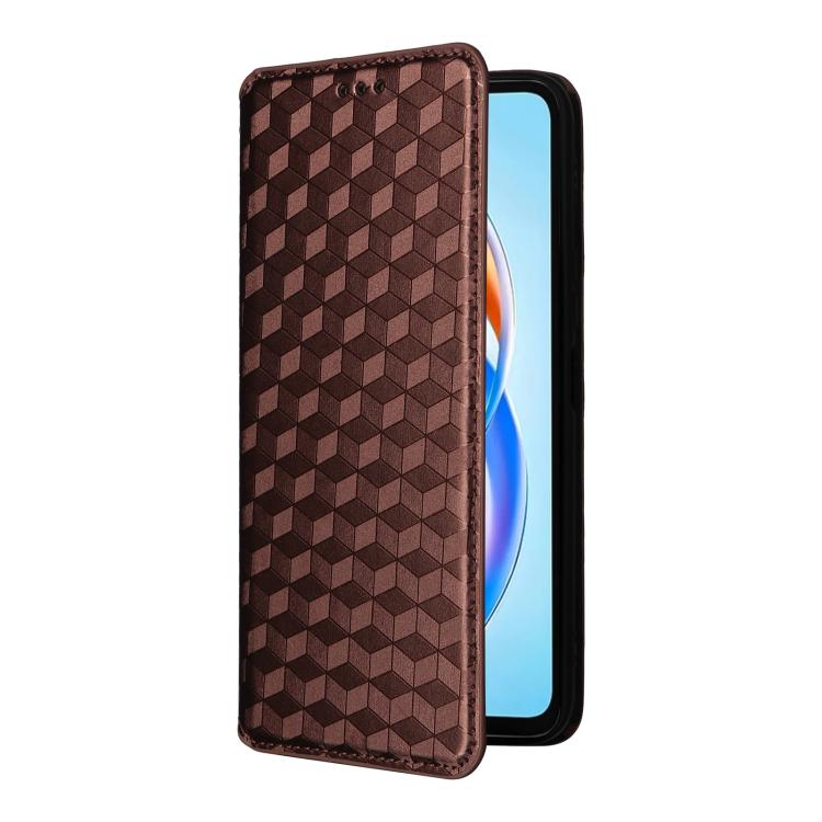 For Honor X5b / X5b Plus Cubic Grid Texture Flip Leather Phone Case