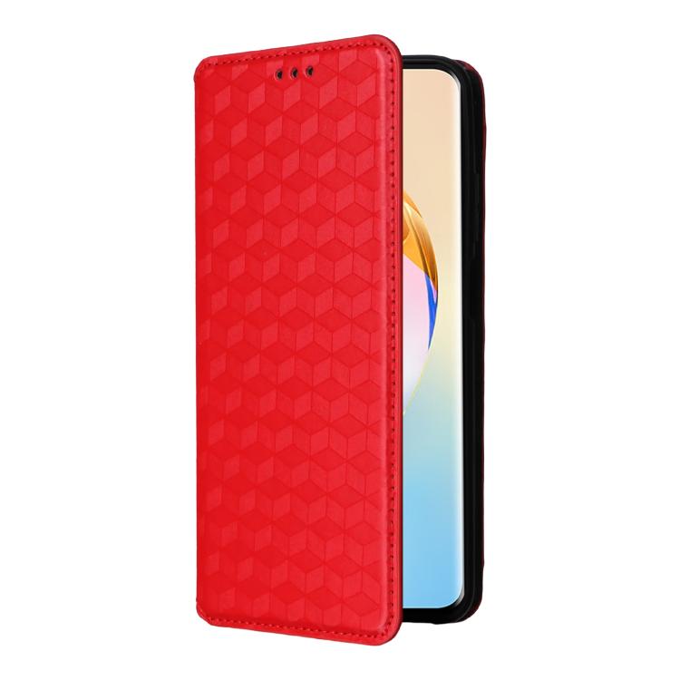 For Honor X60 5G / X9c Smart Cubic Grid Texture Flip Leather Phone Case