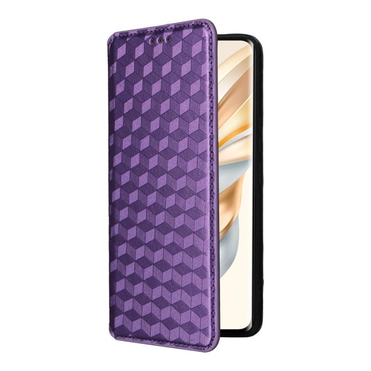 For Honor X60 Pro 5G / X9c 5G Cubic Grid Texture Flip Leather Phone Case