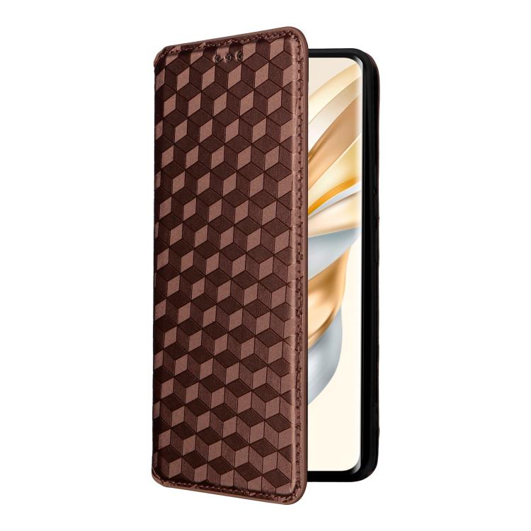 For Honor X60 Pro 5G / X9c 5G Cubic Grid Texture Flip Leather Phone Case