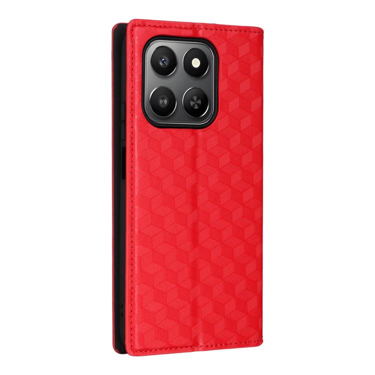 For Honor 400 Smart 5G Cubic Grid Texture Flip Leather Phone Case
