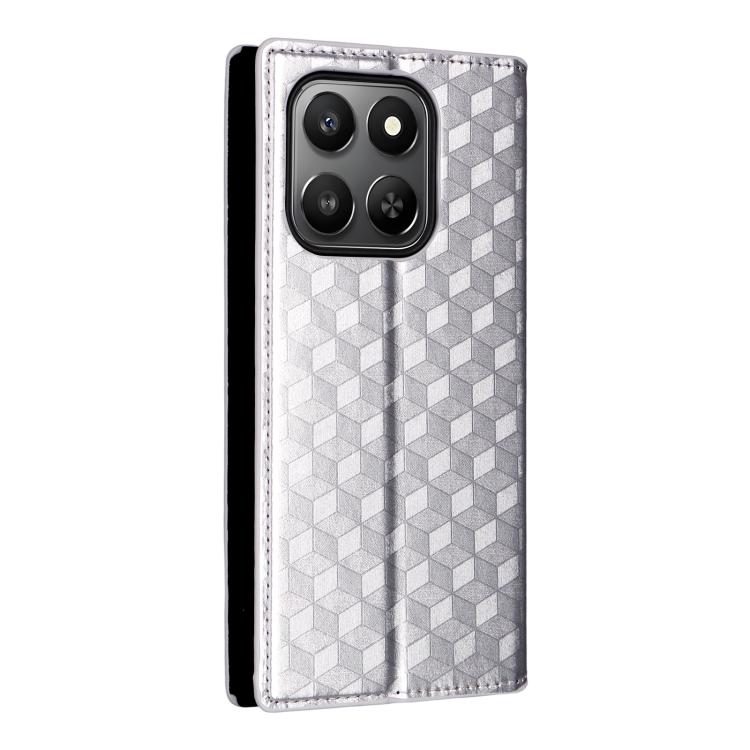 For Honor 400 Smart 5G Cubic Grid Texture Flip Leather Phone Case