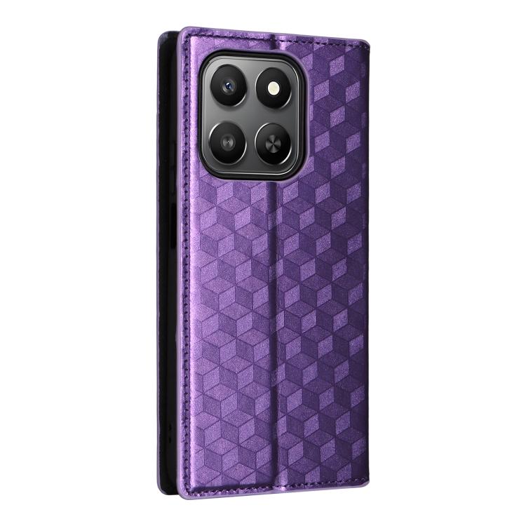 For Honor 400 Smart 5G Cubic Grid Texture Flip Leather Phone Case