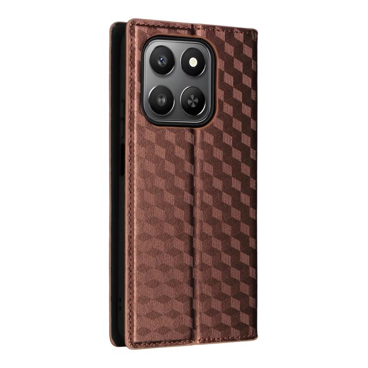 For Honor 400 Smart 5G Cubic Grid Texture Flip Leather Phone Case