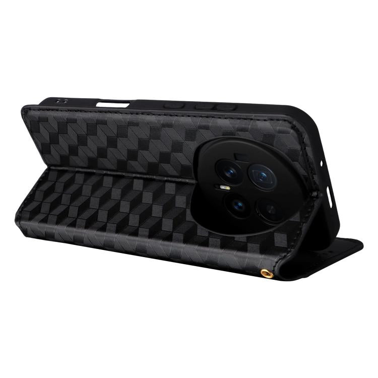 For Honor Magic8 Cubic Grid Texture Flip Leather Phone Case