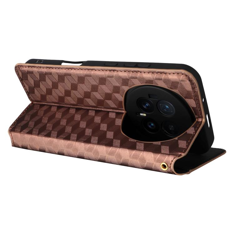 For Honor Magic8 Cubic Grid Texture Flip Leather Phone Case