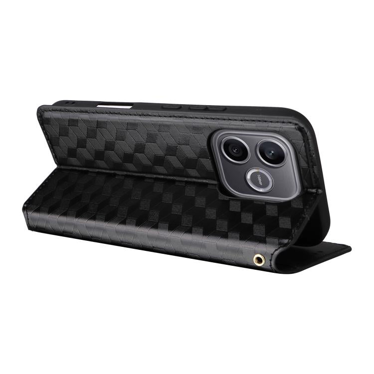For Honor 600 Lite Global Cubic Grid Texture Flip Leather Phone Case