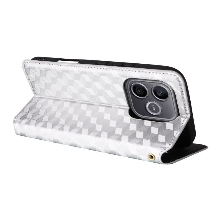 For Honor 600 Lite Global Cubic Grid Texture Flip Leather Phone Case