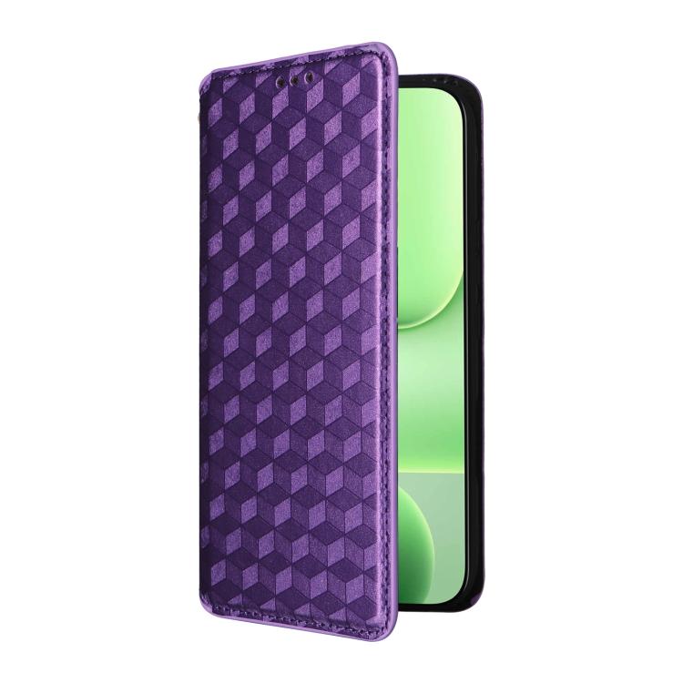 For Honor 600 Lite Global Cubic Grid Texture Flip Leather Phone Case
