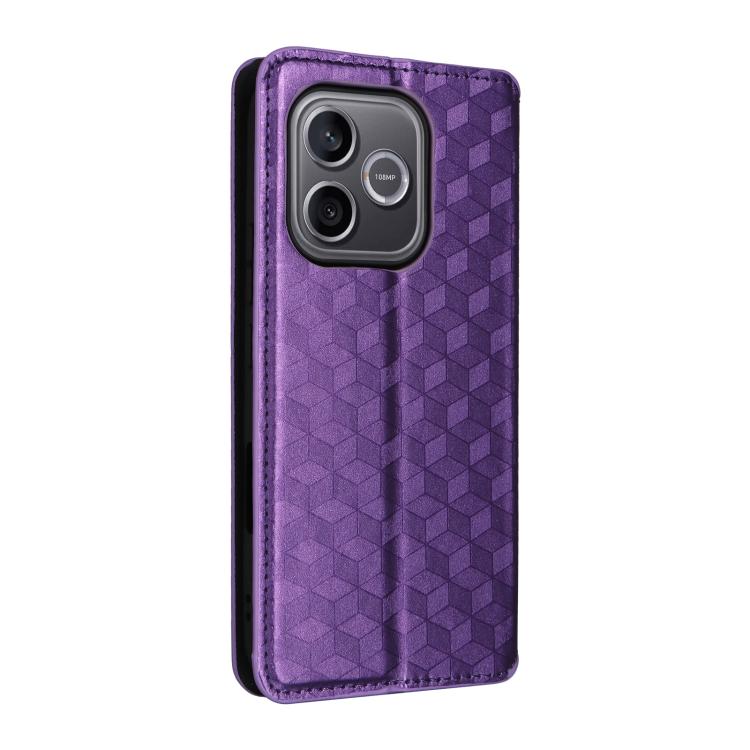 For Honor 600 Lite Global Cubic Grid Texture Flip Leather Phone Case