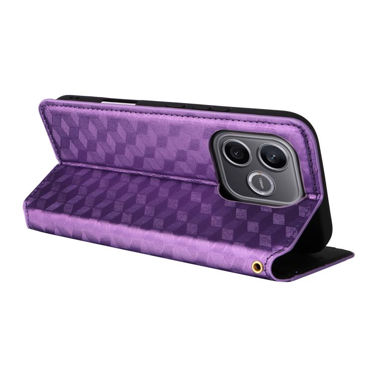 For Honor 600 Lite Global Cubic Grid Texture Flip Leather Phone Case