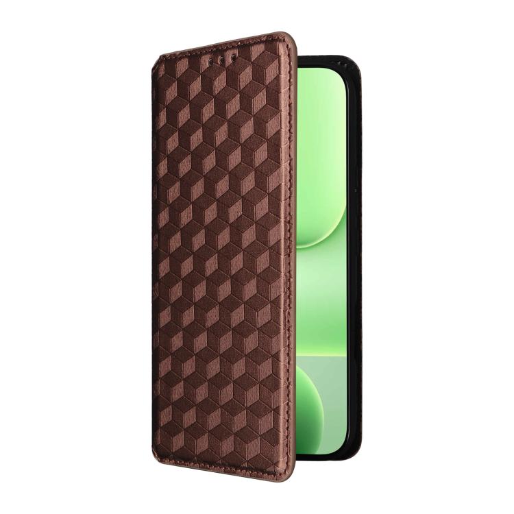 For Honor 600 Lite Global Cubic Grid Texture Flip Leather Phone Case