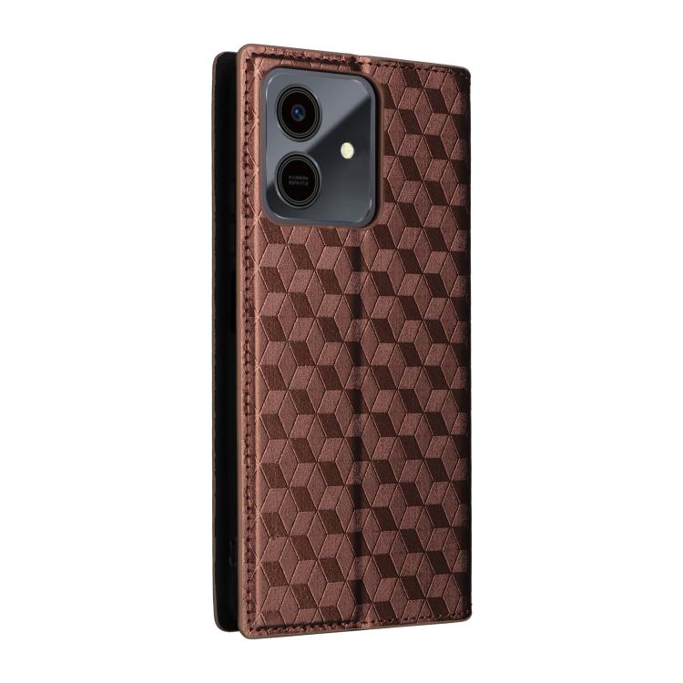 For Honor Play10 4G Cubic Grid Texture Flip Leather Phone Case