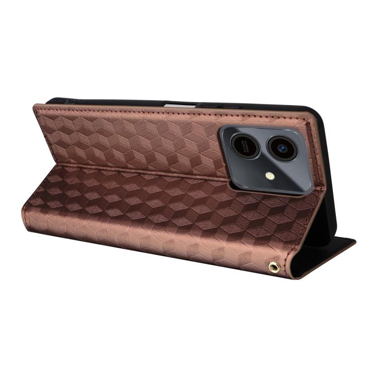 For Honor Play10 4G Cubic Grid Texture Flip Leather Phone Case