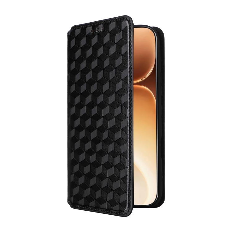 For Honor 600 / 600 Pro Global Cubic Grid Texture Flip Leather Phone Case