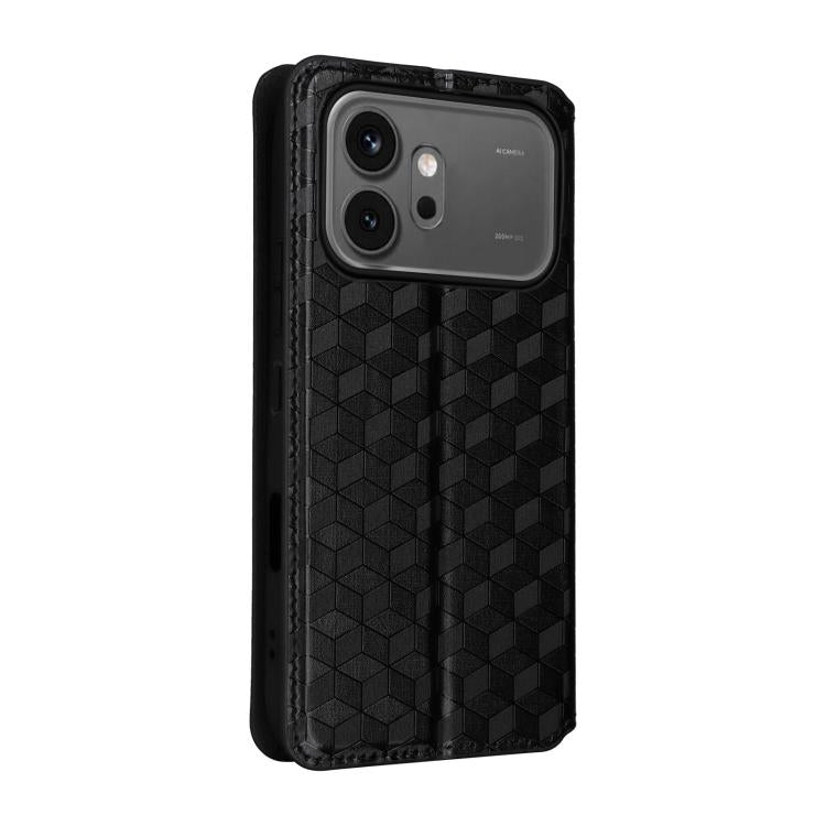 For Honor 600 / 600 Pro Global Cubic Grid Texture Flip Leather Phone Case